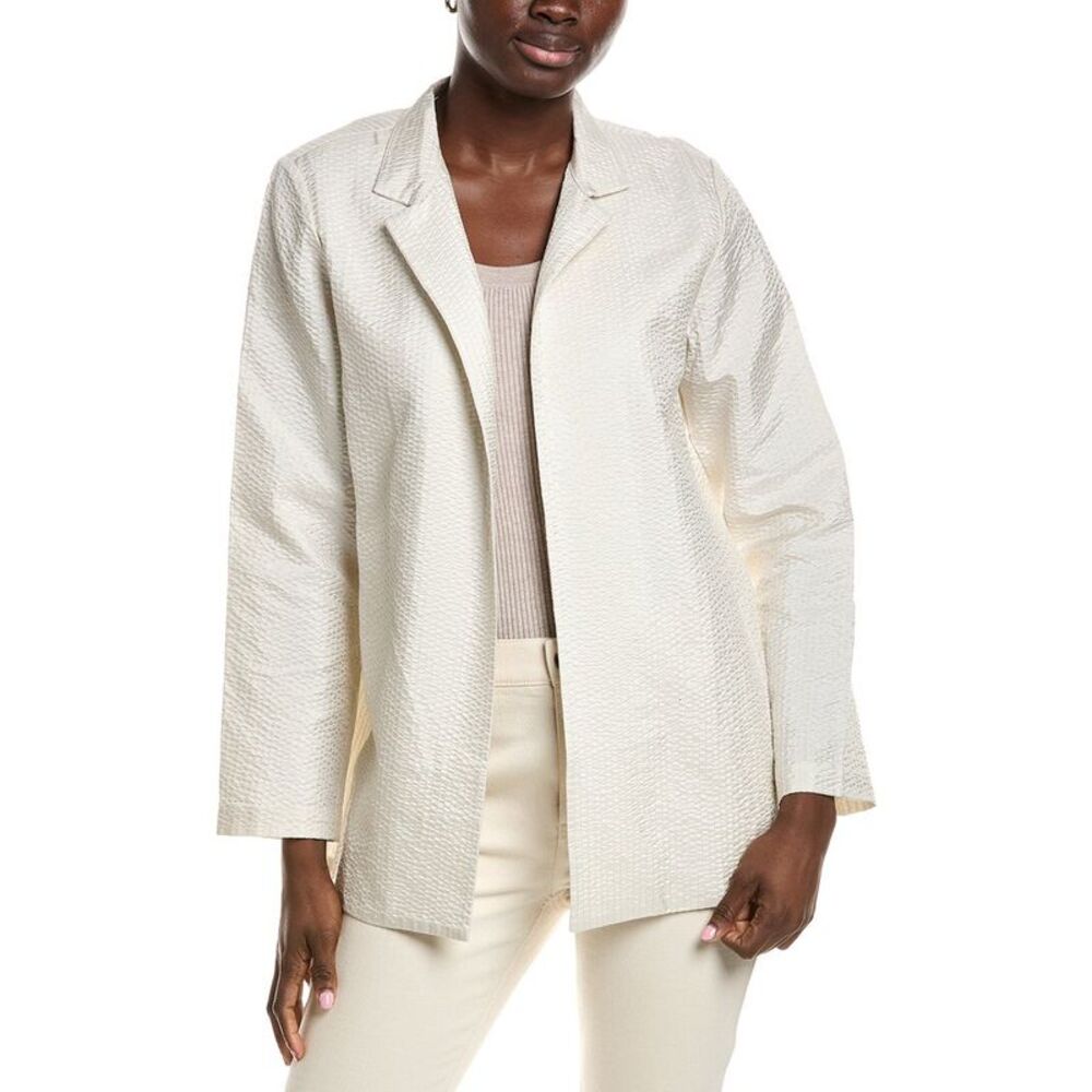Eileen Fisher Womens  Stand Collar Silk Jacket, White